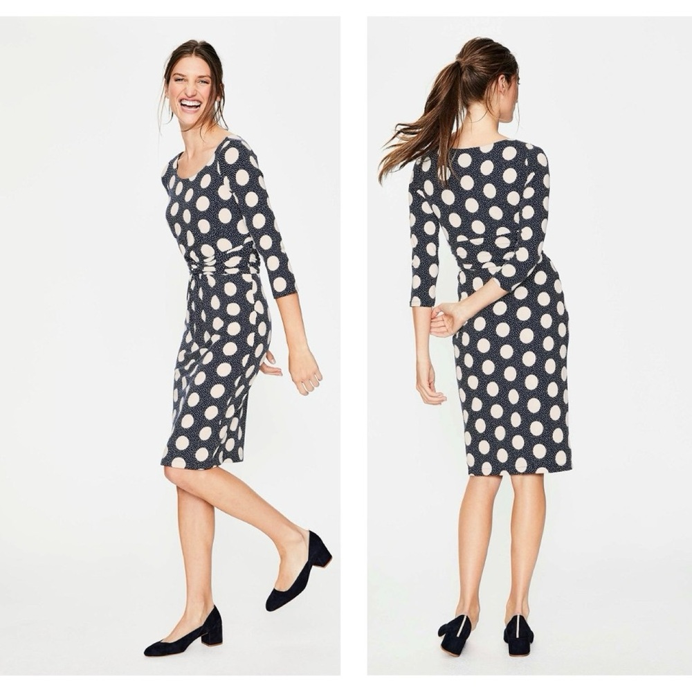 Boden Michelle Jersey Dress in Polka Dot Navy